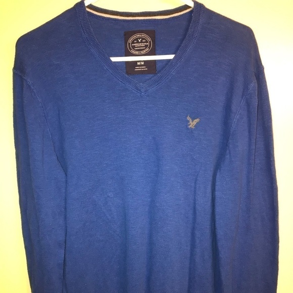 American Eagle V Neck Blue Athletic Fit size Medium long sleeve sweater - Picture 1 of 13